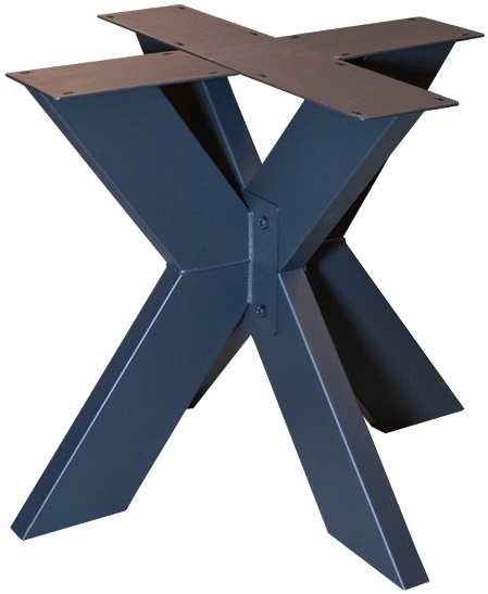 Tischfuß als Doppel-X grau-blau lackiert