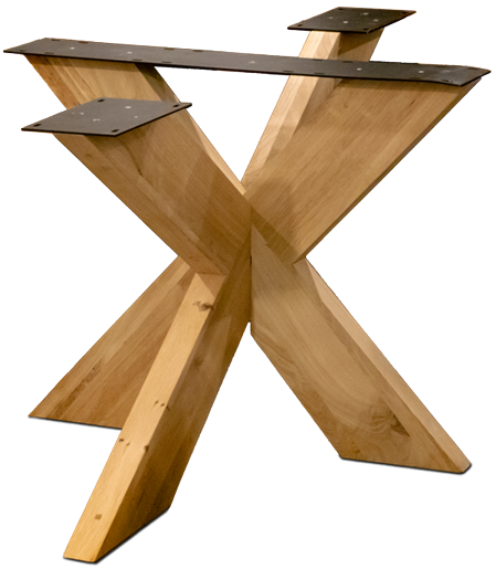 Tischfuß X-Cross aus massivem Naturholz. Anpassungen jederzeit möglich.